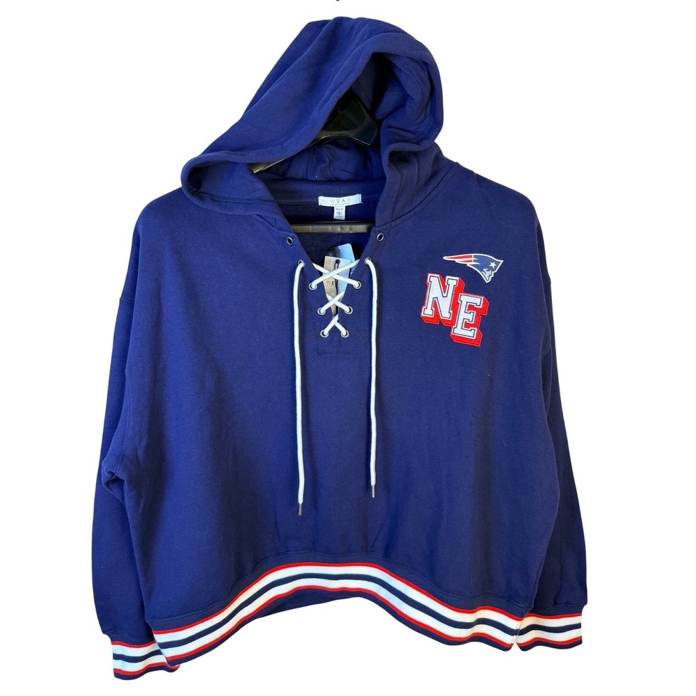 WEAR by Erin Andrews NFL New England Patriots Lace Up Hoodie Navy Blue Plus 1X